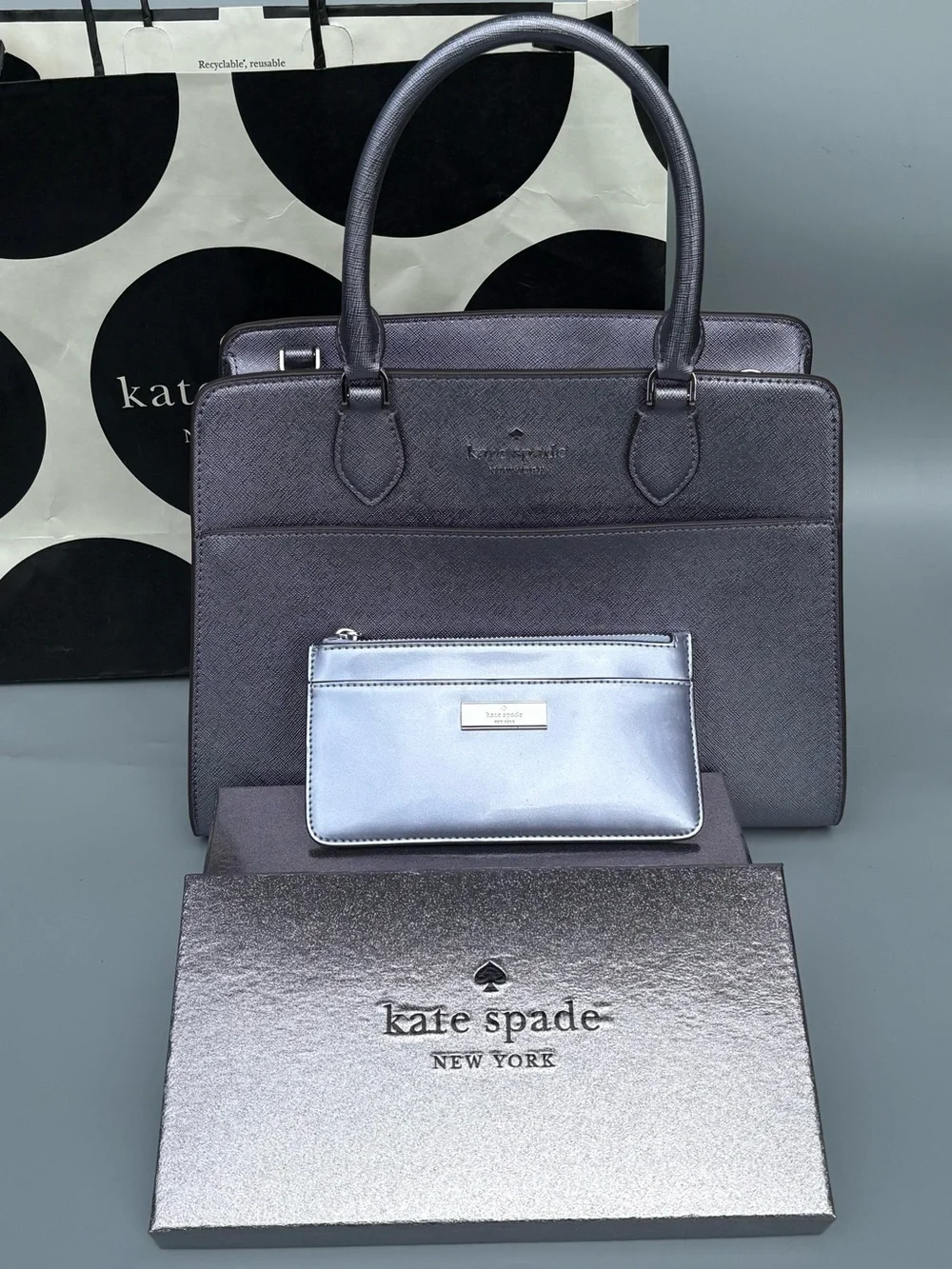 kate spade metallic lavender satchel with wallet BNWT